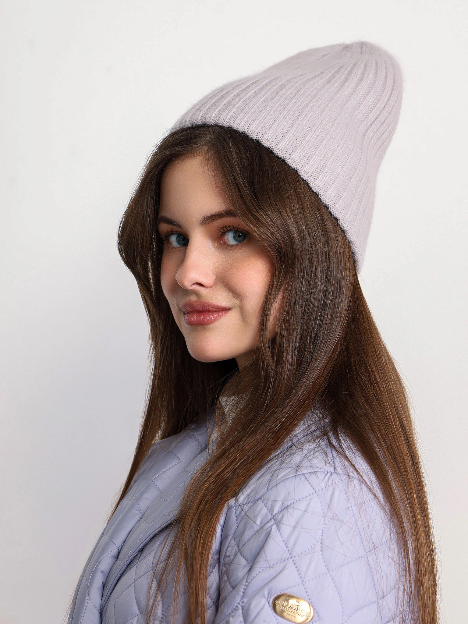 Шапка-бини двойная серого цвета